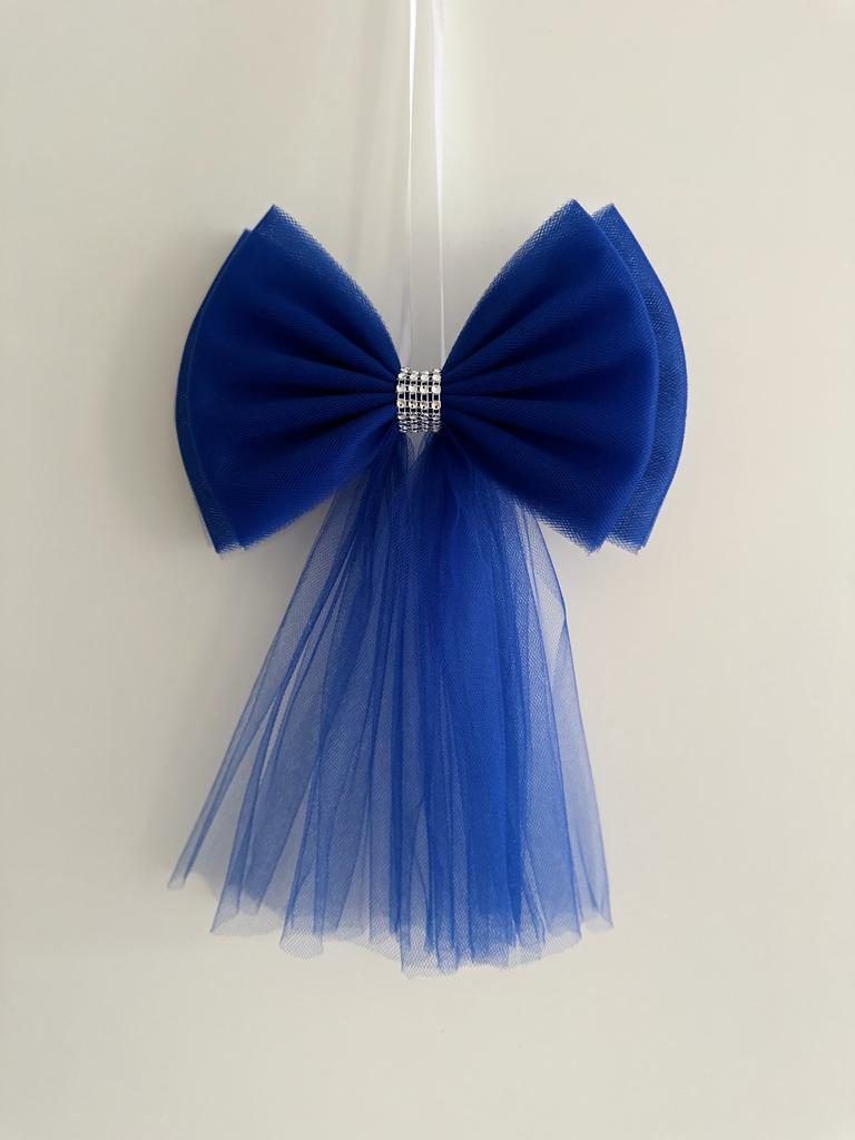 Luxe Trouwauto Decoratie: Royal Blue Strikken met Diamanten Lint (4 stuks)
