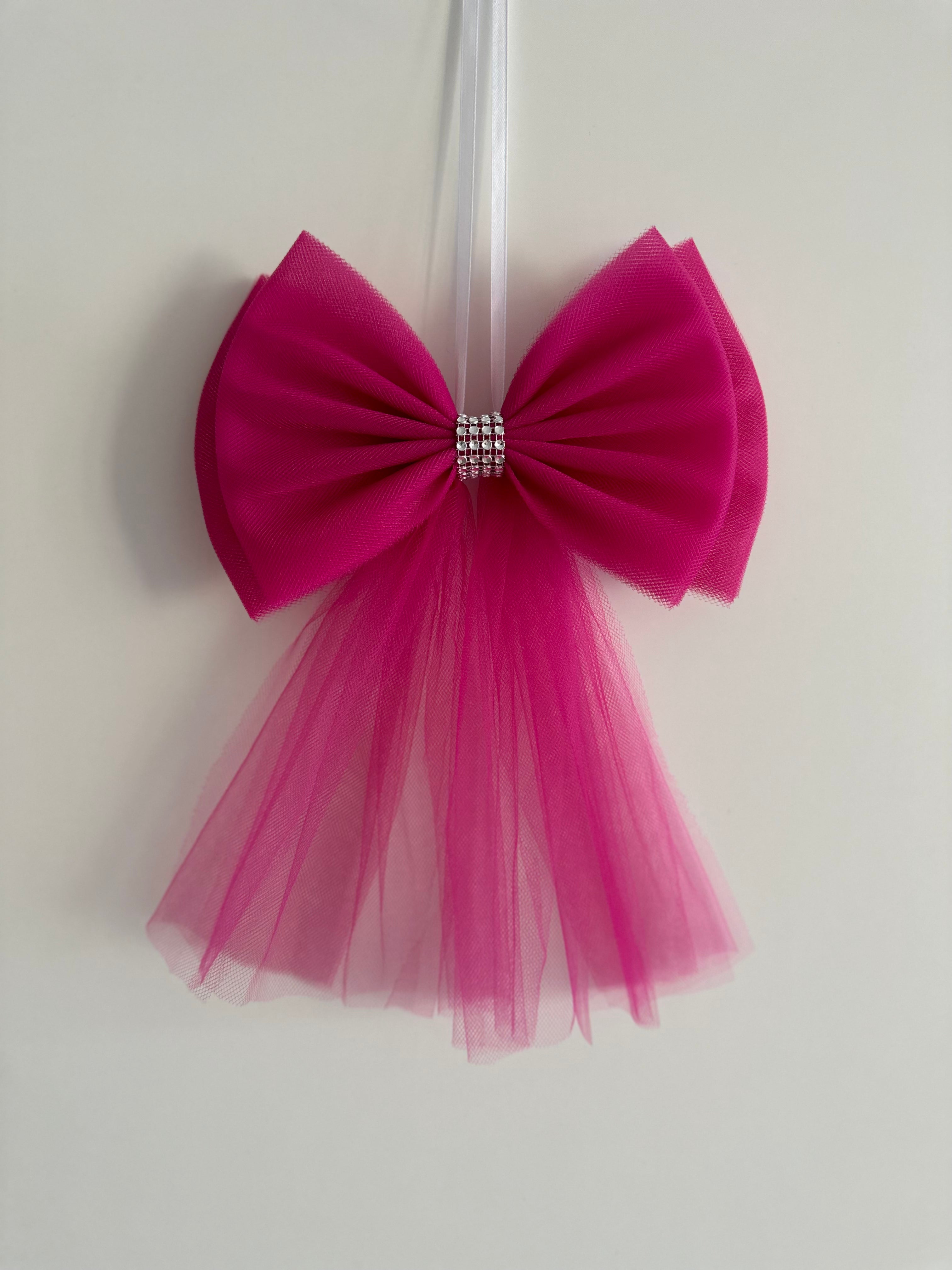 Luxe Trouwauto Decoratie: Fuchsia Strikken met Diamanten Lint (4 stuks)