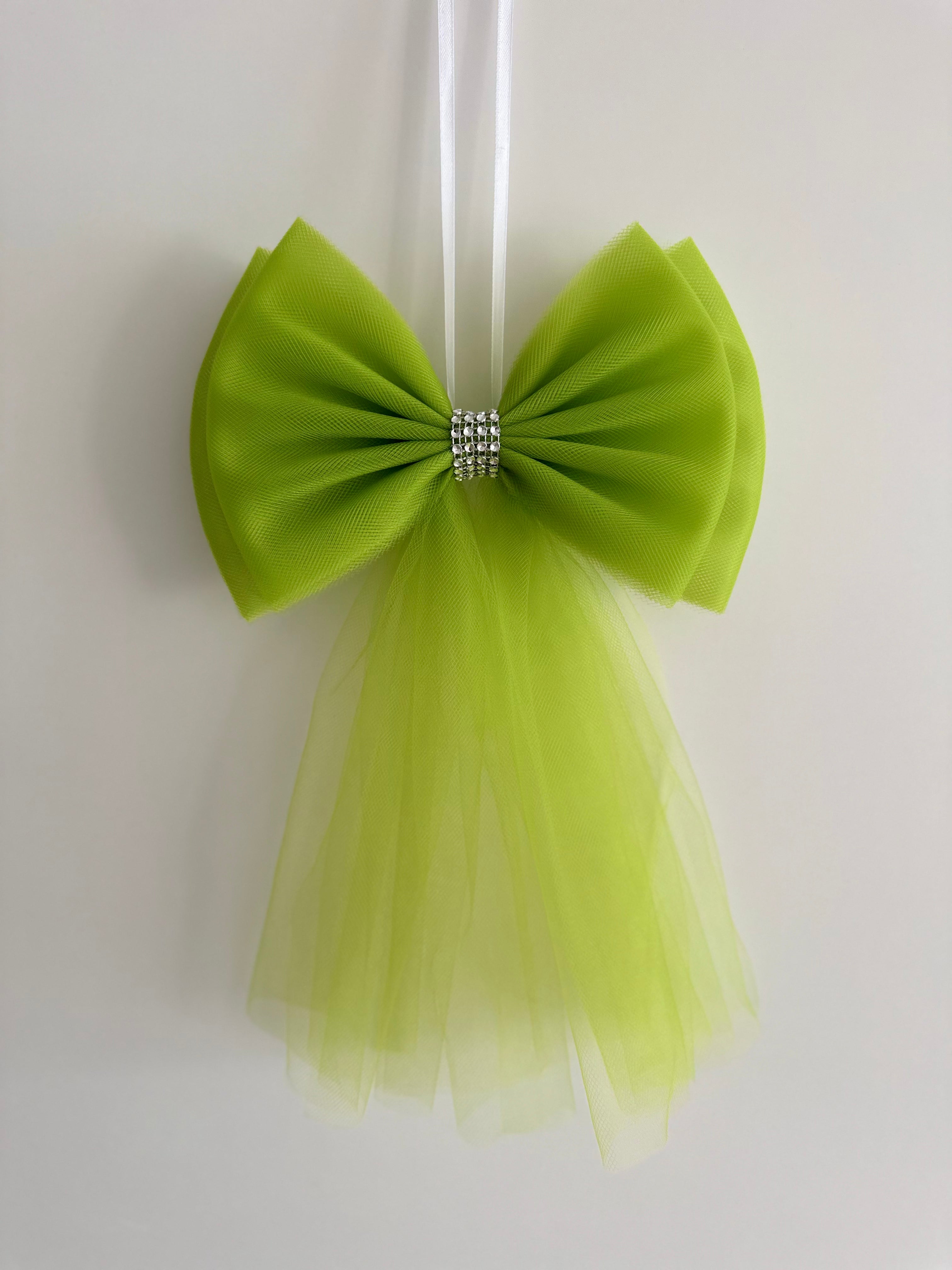 Luxe Trouwauto Decoratie: Licht Groene Strikken met Diamanten Lint (4 stuks)