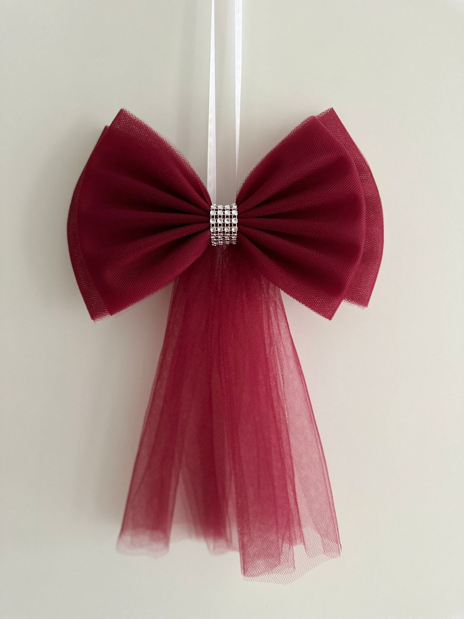Luxe Trouwauto Decoratie: Donker Rode Strikken met Diamanten Lint (4 stuks)