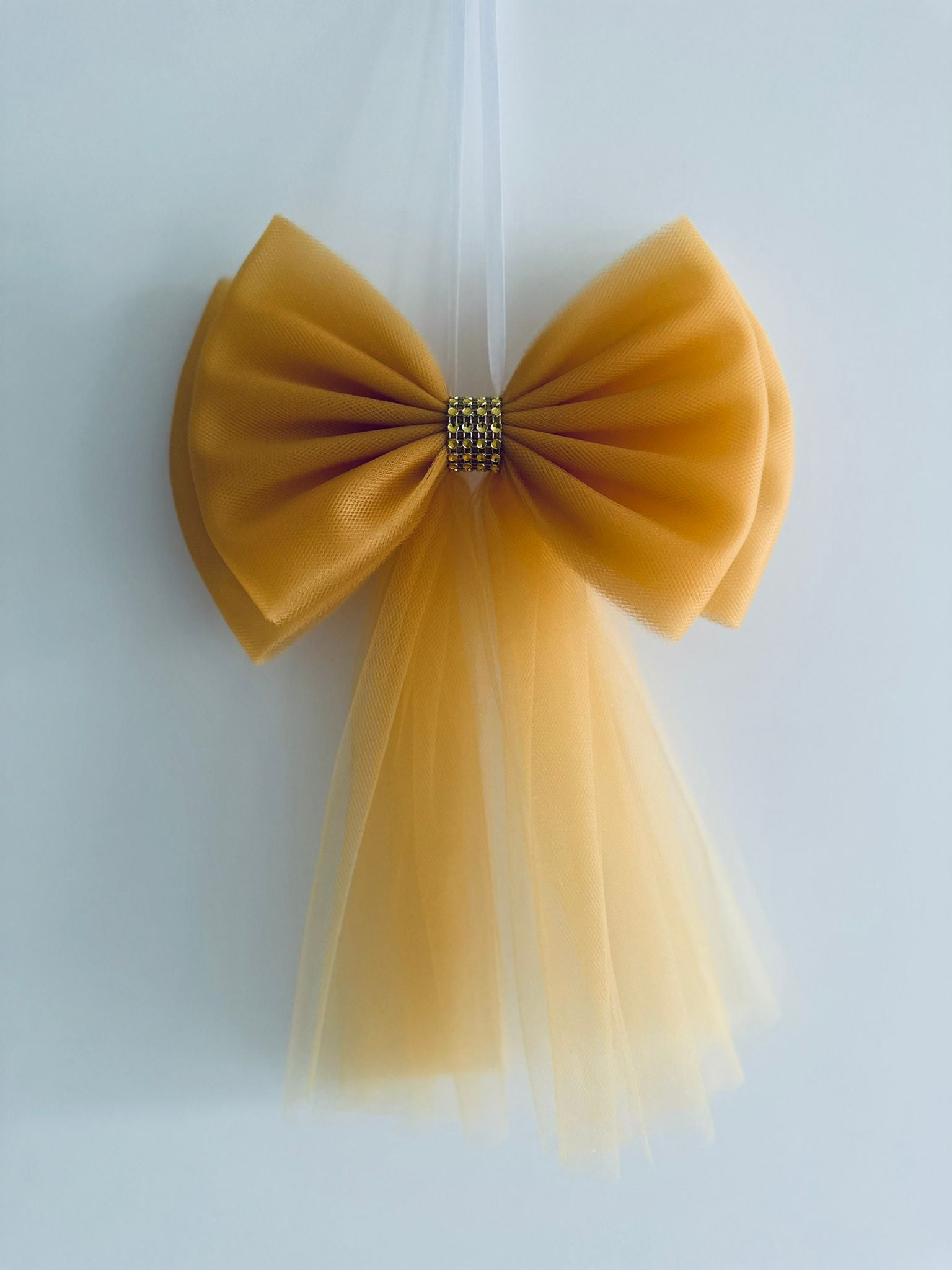 Luxe Trouwauto Decoratie: Gouden Strikken met Diamanten Lint (4 stuks)