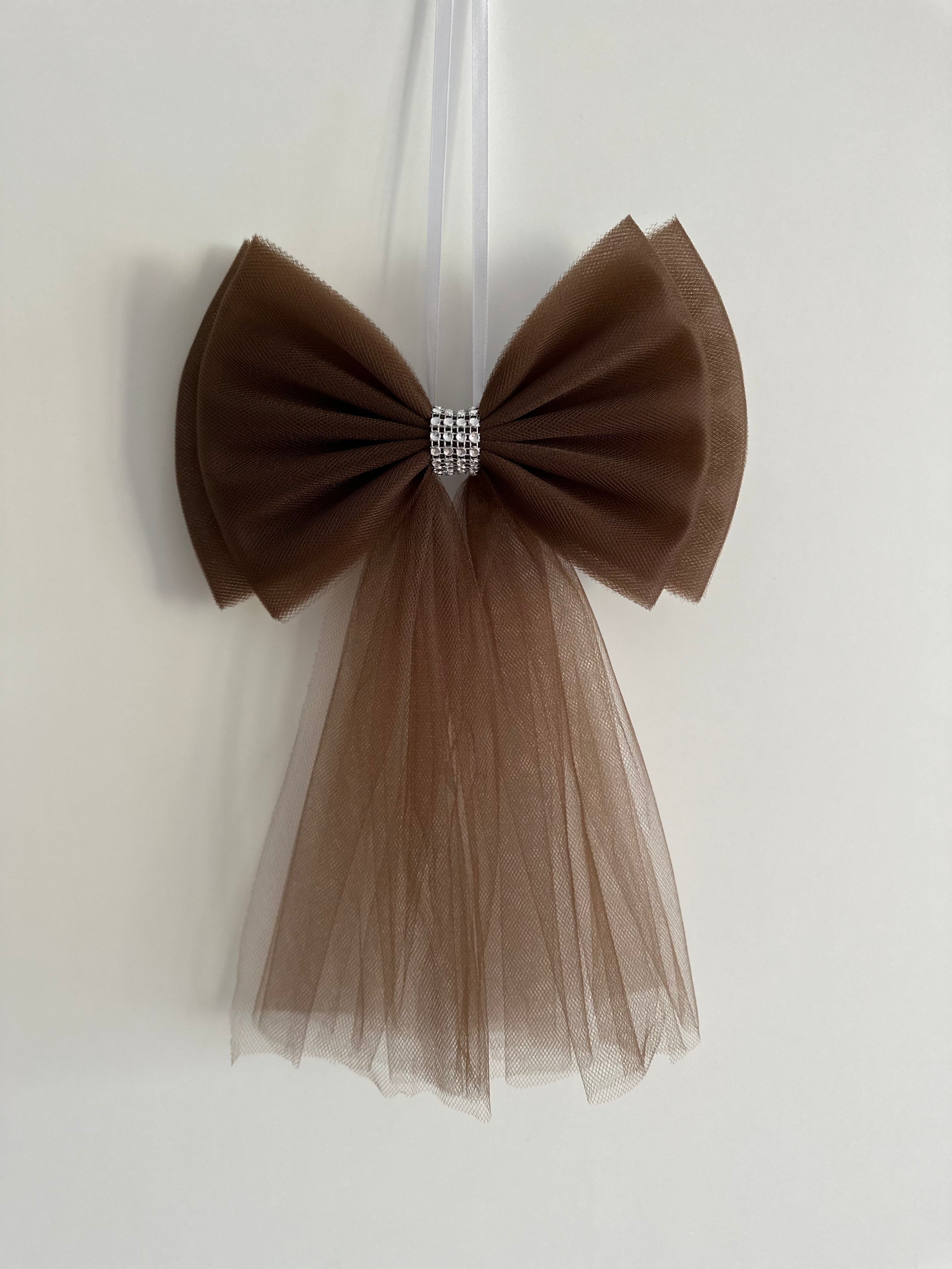 Luxe Trouwauto Decoratie: Bruine Strikken met Diamanten Lint (4 stuks)
