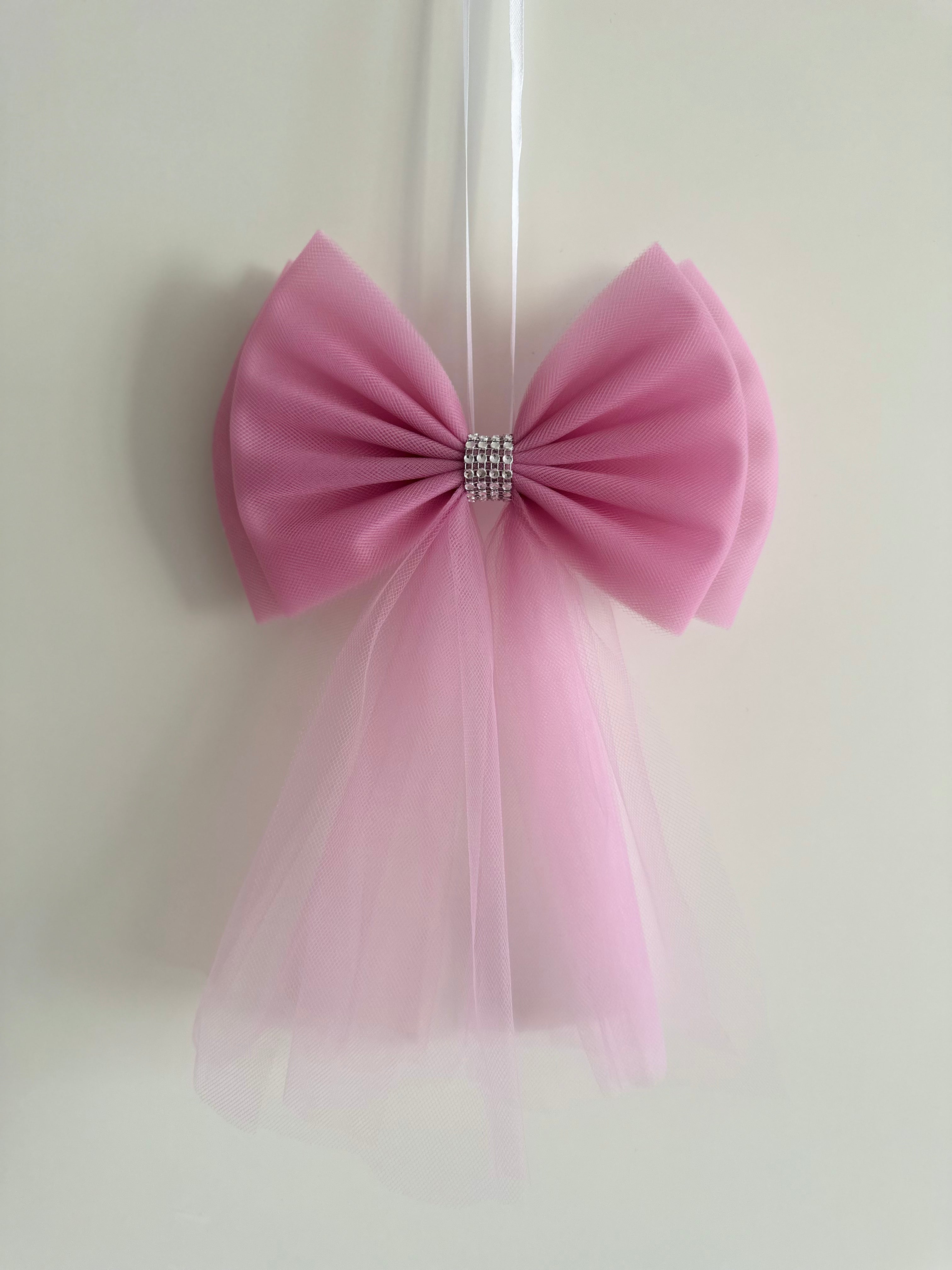 Luxe Trouwauto Decoratie: Lila Strikken met Diamanten Lint (4 stuks)