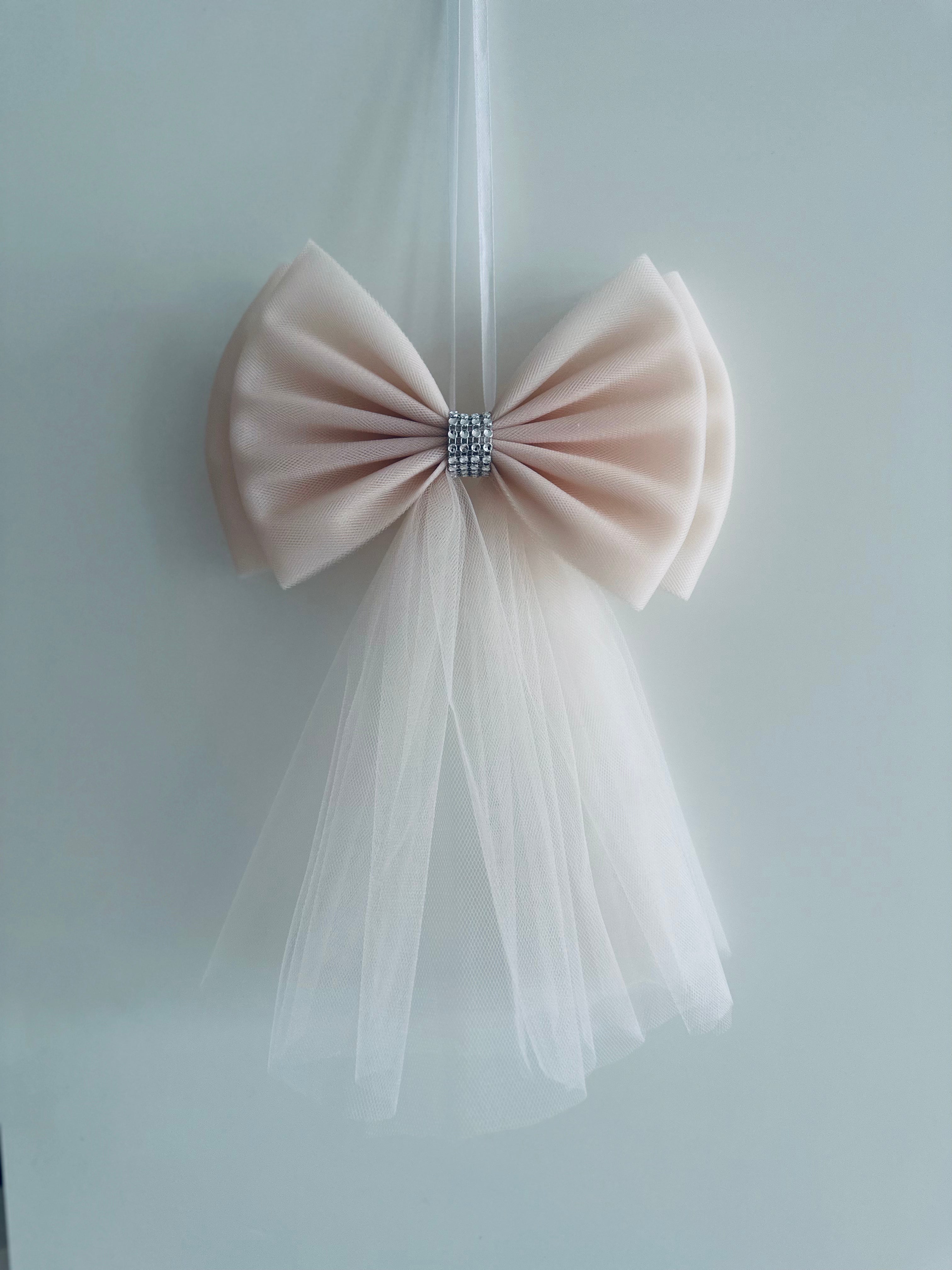 Luxe Trouwauto Decoratie: Champagne Strikken met Diamanten Lint (4 stuks)