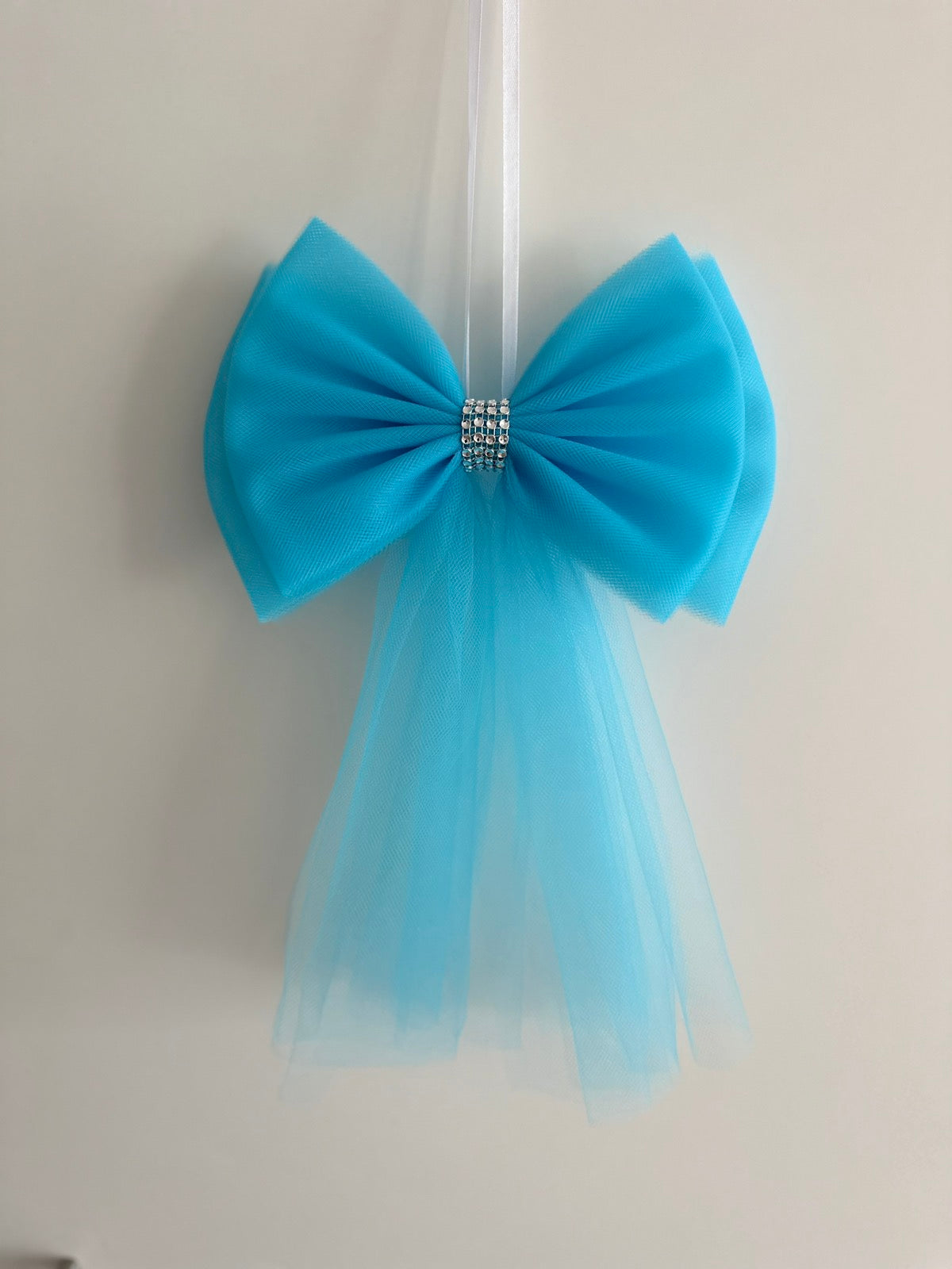 Luxe Trouwauto Decoratie : Blauwe Strikken met Diamanten Lint (4 stuks)